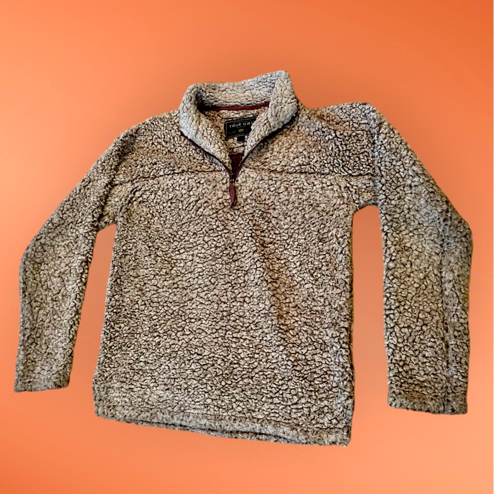Gently worn fleece pullover in putty by True Grit.